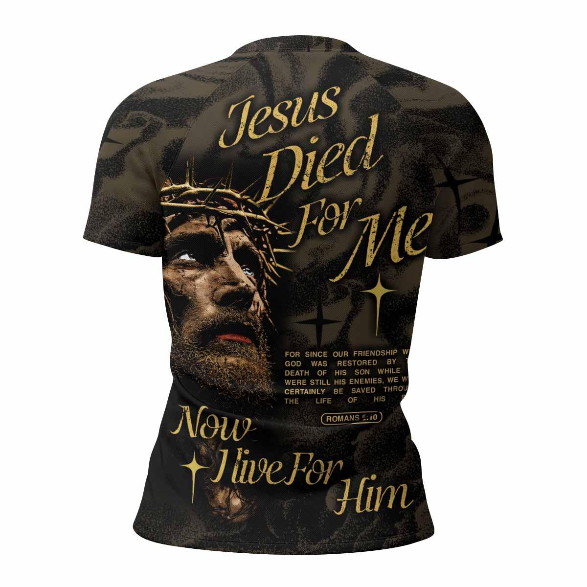 Live for Him Women's Rash Guard Short Sleeve - back view mockup