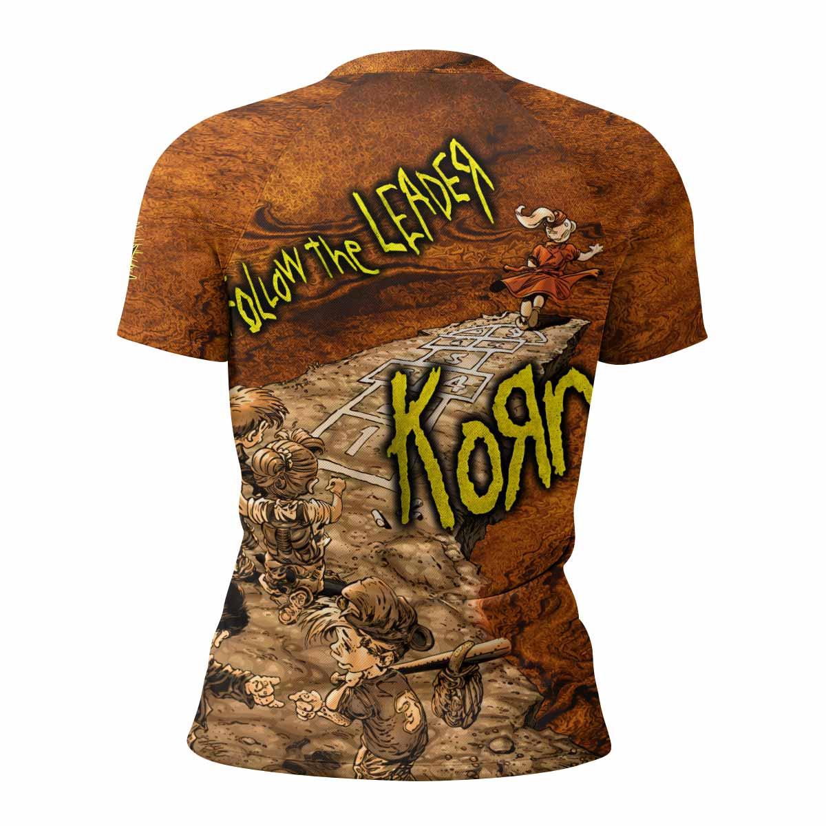 Follow the Leader Korn Women's Rash Guard Short Sleeve - back view mockup