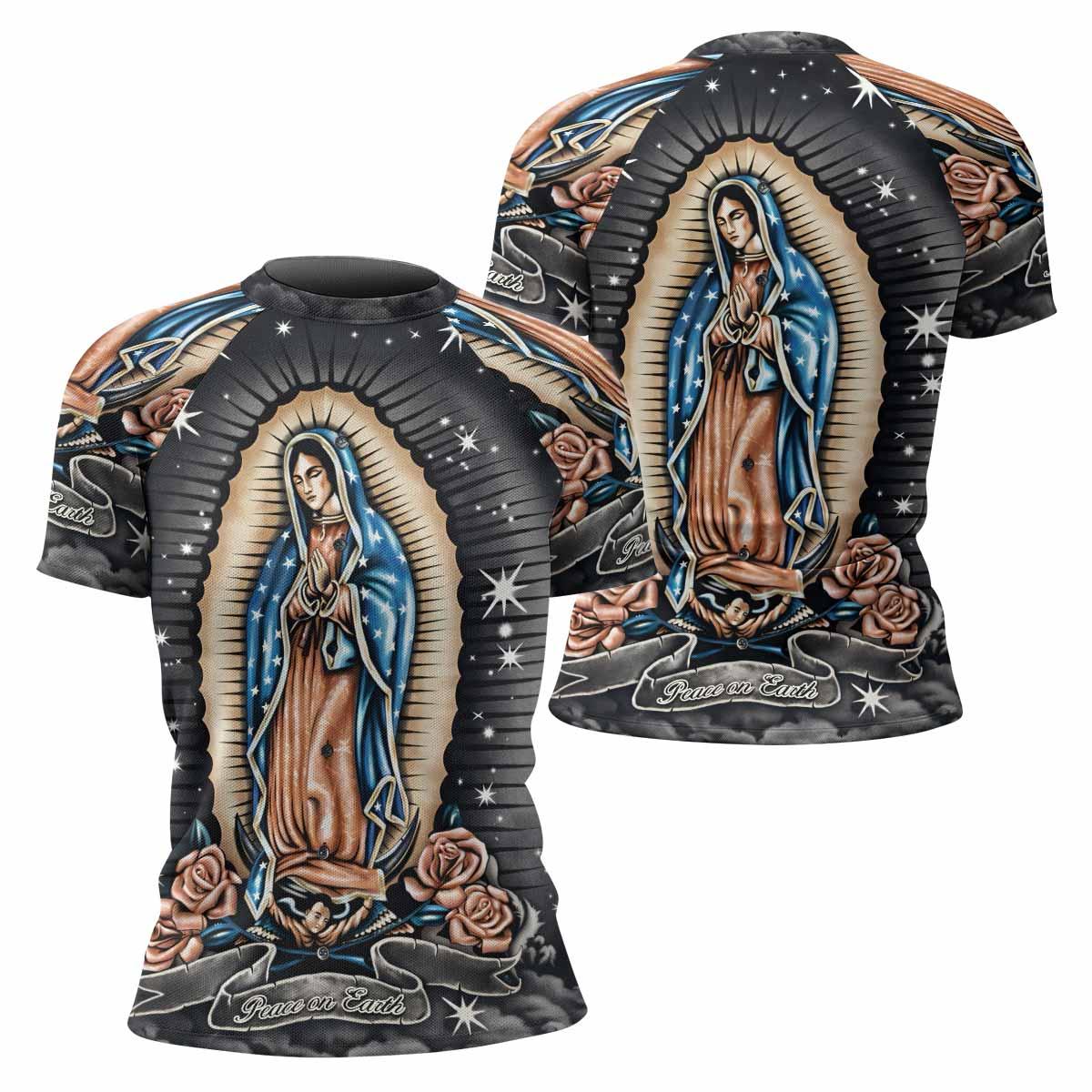 Peace on Earth Women's Rash Guard Short Sleeve - front and back view