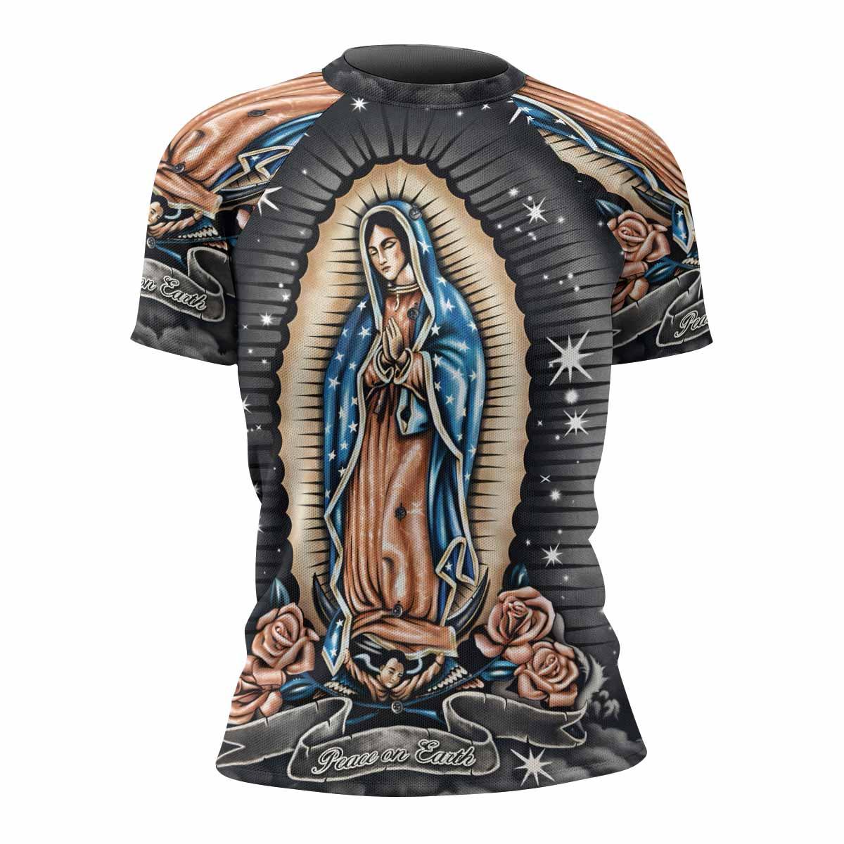 Peace on Earth Women's Rash Guard Short Sleeve - front view mockup