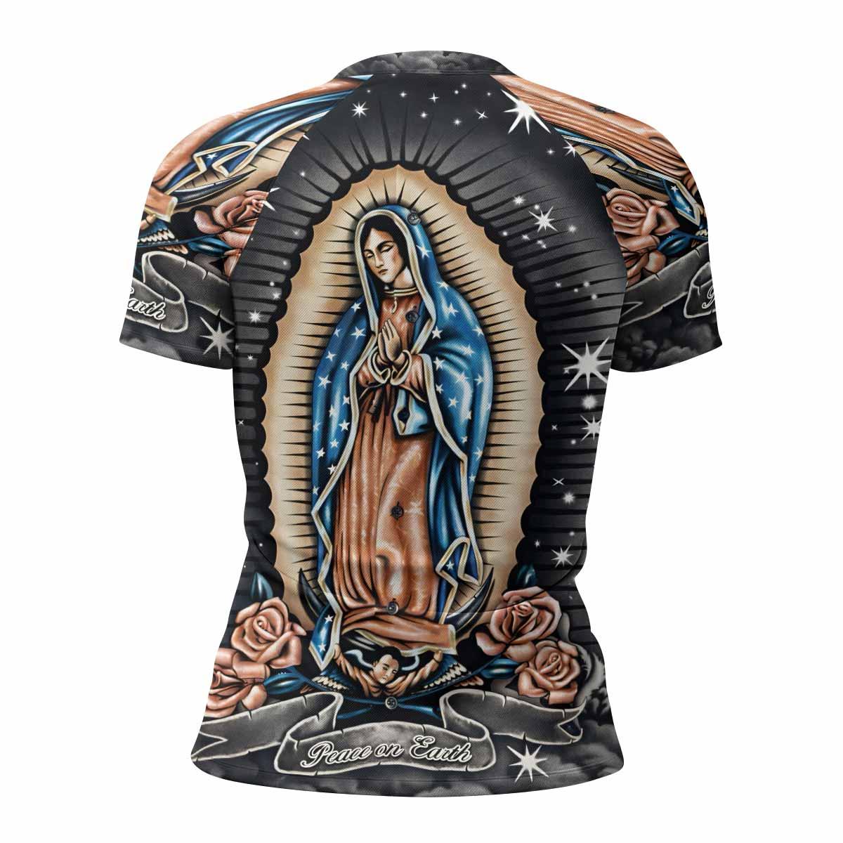 Peace on Earth Women's Rash Guard Short Sleeve - back view mockup