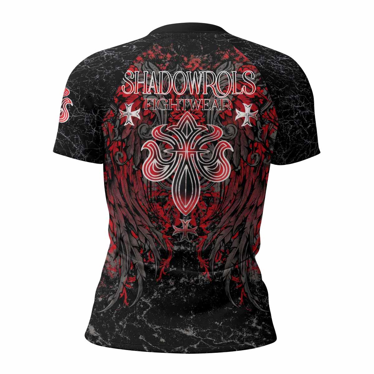 Crimson Faith Cross Women's Rash Guard Short Sleeve - back view mockup