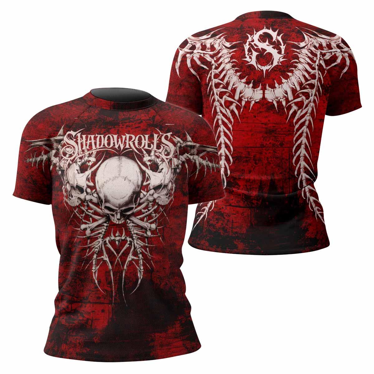 Blood Spine Skull Women's Rash Guard Short Sleeve - front and back view