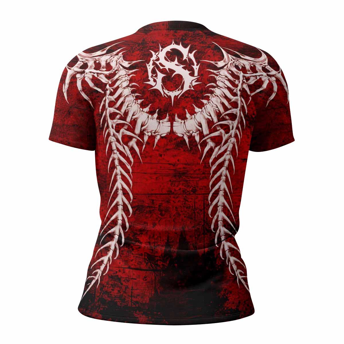 Blood Spine Skull Women's Rash Guard Short Sleeve - back view mockup