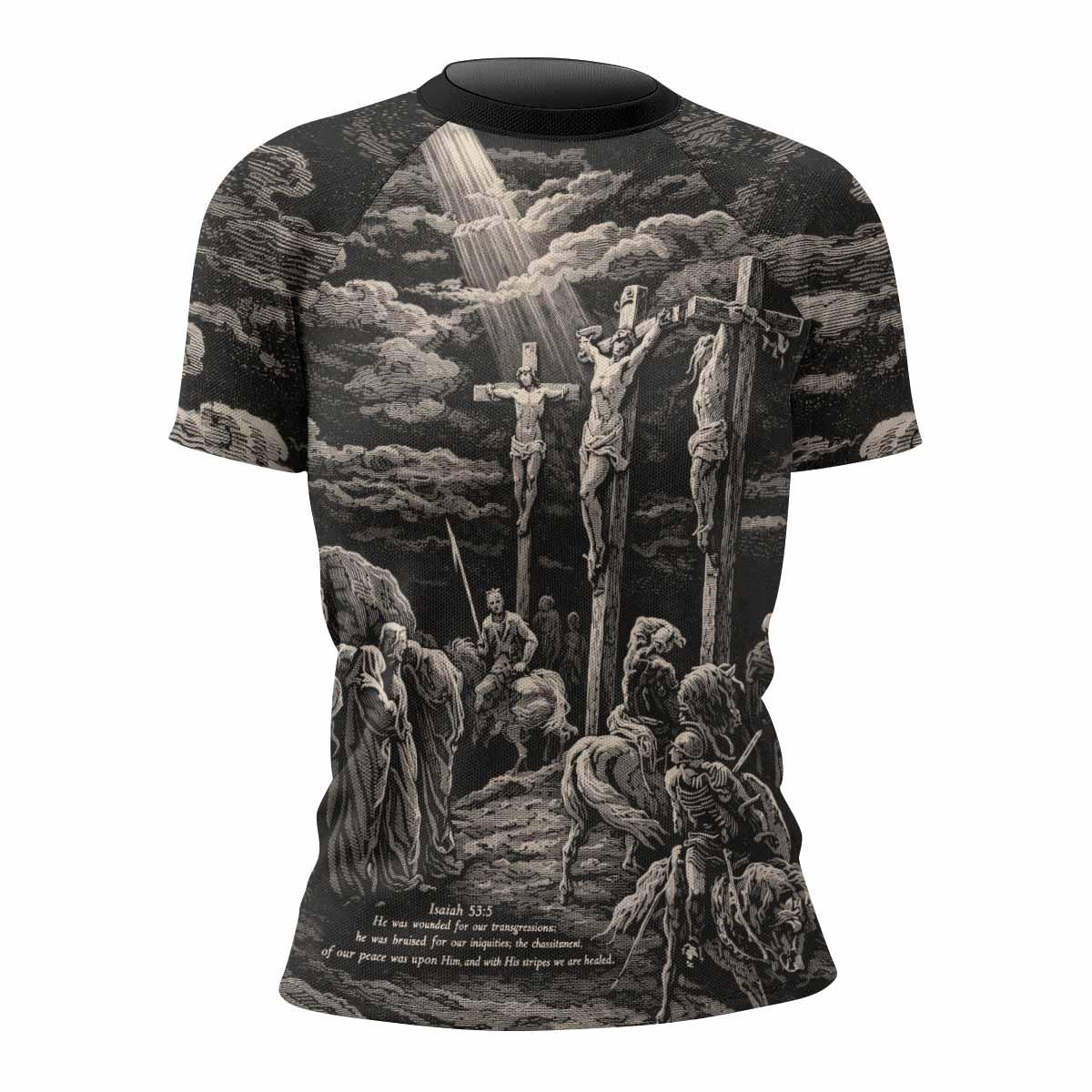 By His Stripes We Are Healed Women's Rash Guard Short Sleeve - front view mockup