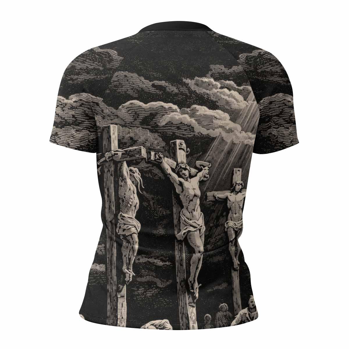 By His Stripes We Are Healed Women's Rash Guard Short Sleeve - back view mockup