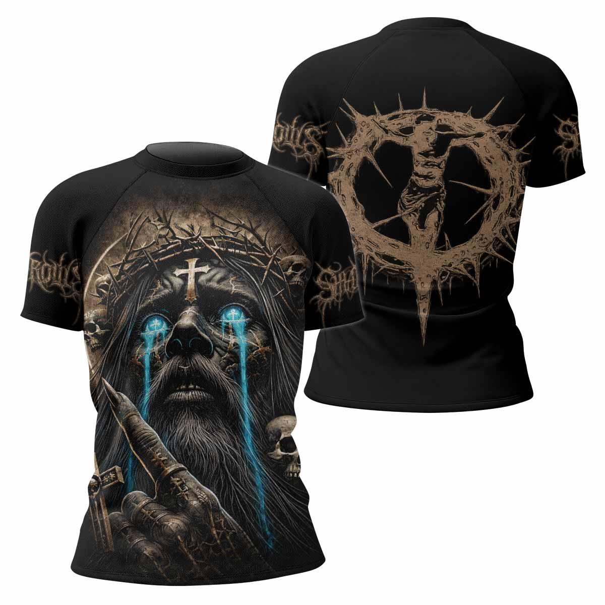 Tears Of Christ Women's Rash Guard Short Sleeve - front and back view