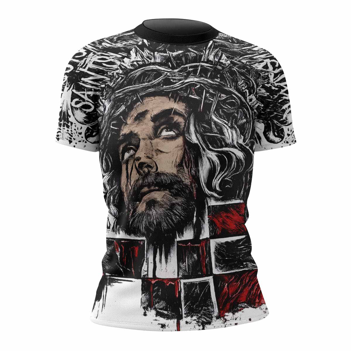 Man of Sorrows Women's Rash Guard Short Sleeve - front view mockup