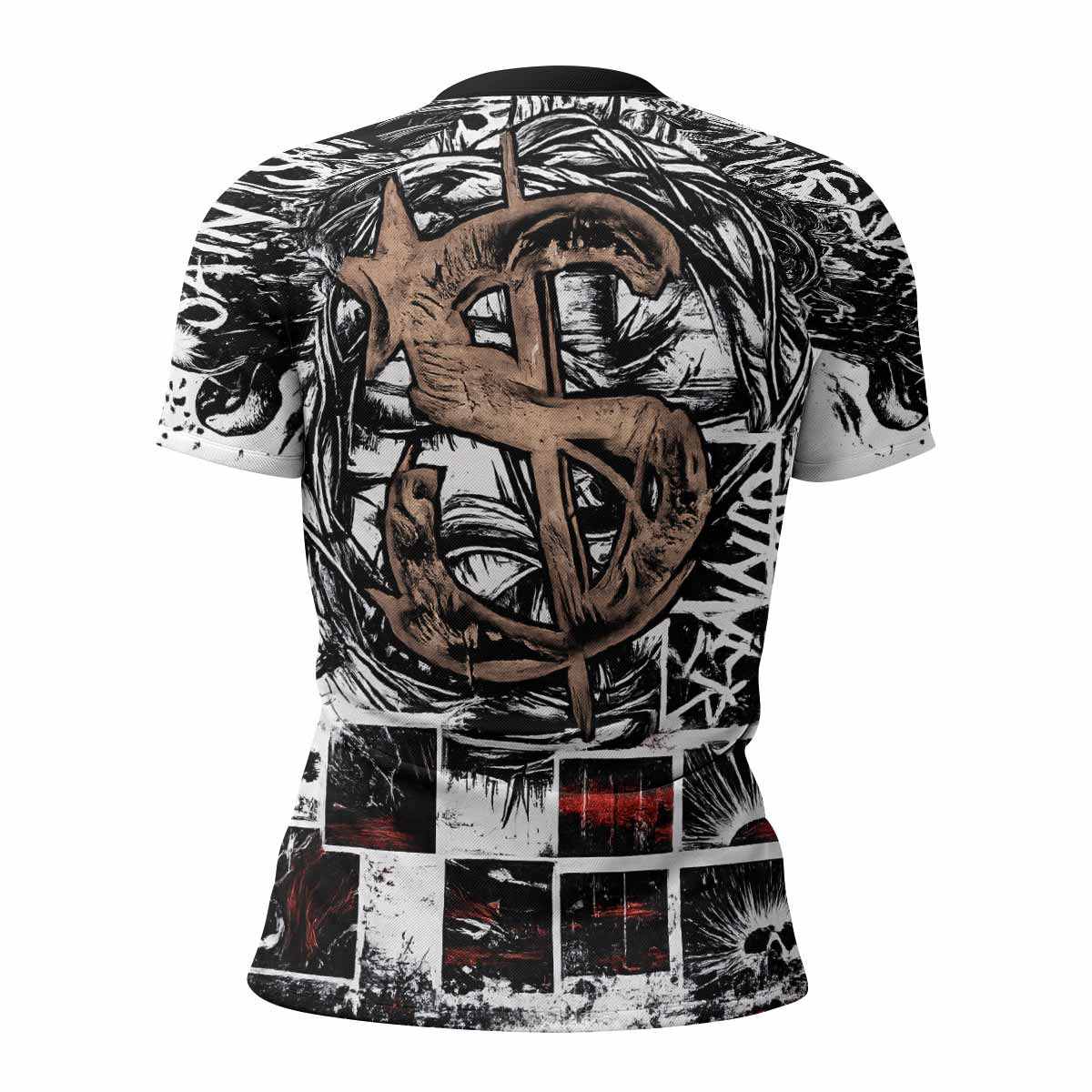 Man of Sorrows Women's Rash Guard Short Sleeve - back view mockup