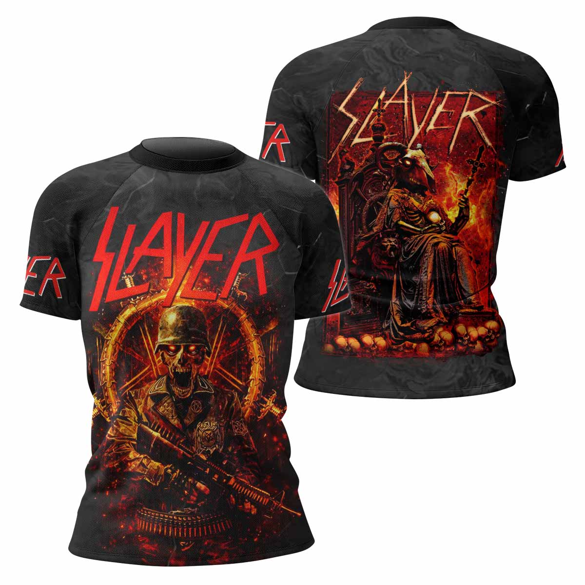 Slayer Goat Skull Women's Rash Guard Short Sleeve - front and back view
