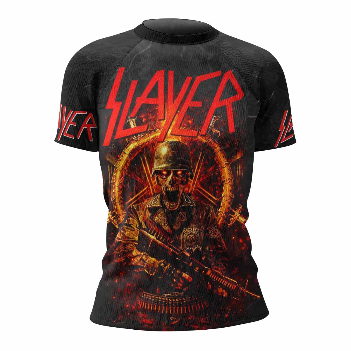 Slayer Goat Skull Women's Rash Guard Short Sleeve - front view mockup