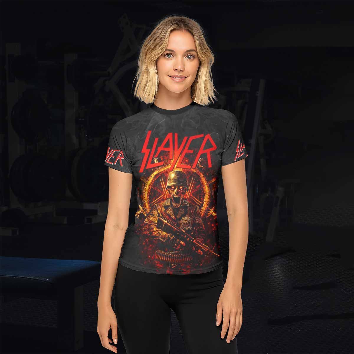 Slayer Goat Skull Women's Rash Guard Short Sleeve - lifestyle view