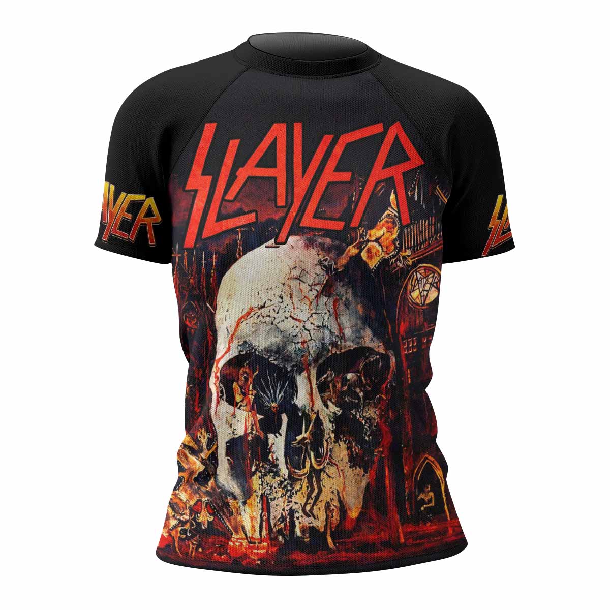 Slayer South Of Heaven Women's Rash Guard Short Sleeve - front view mockup