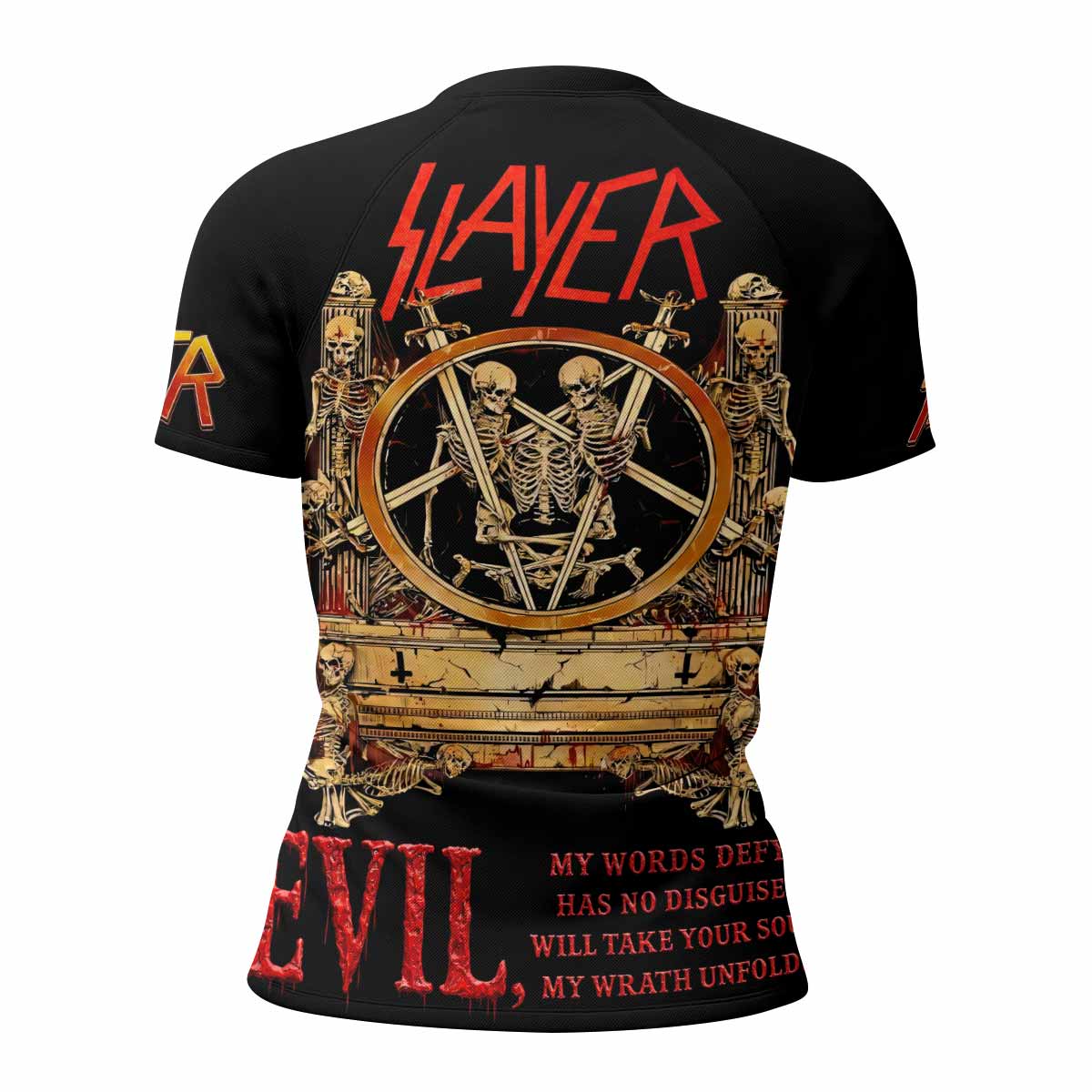 Slayer South Of Heaven Women's Rash Guard Short Sleeve - back view mockup