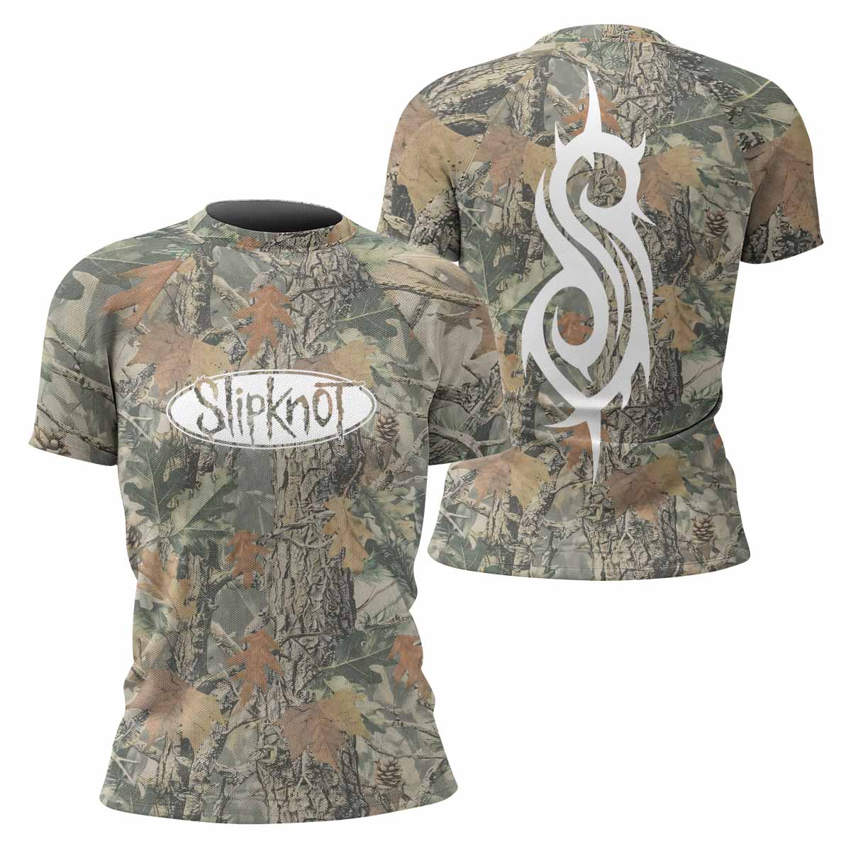 Slipknot Forest Camo Women's Rash Guard Short Sleeve - front and back view