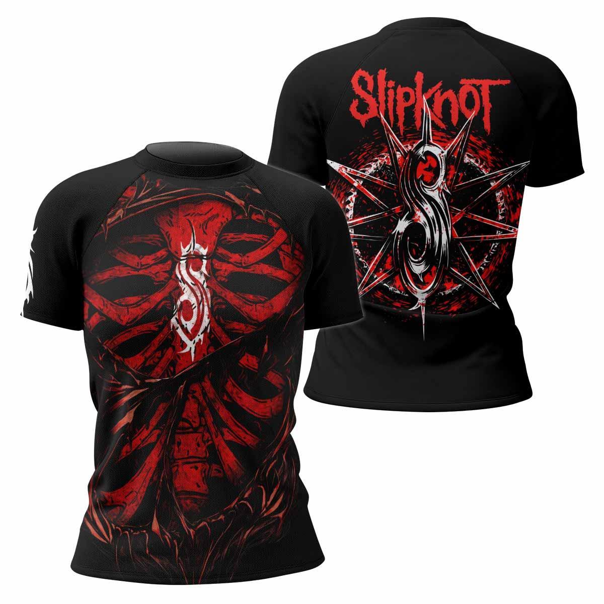 Slipknot Crimson Ribcage Women's Rash Guard Short Sleeve - front and back view