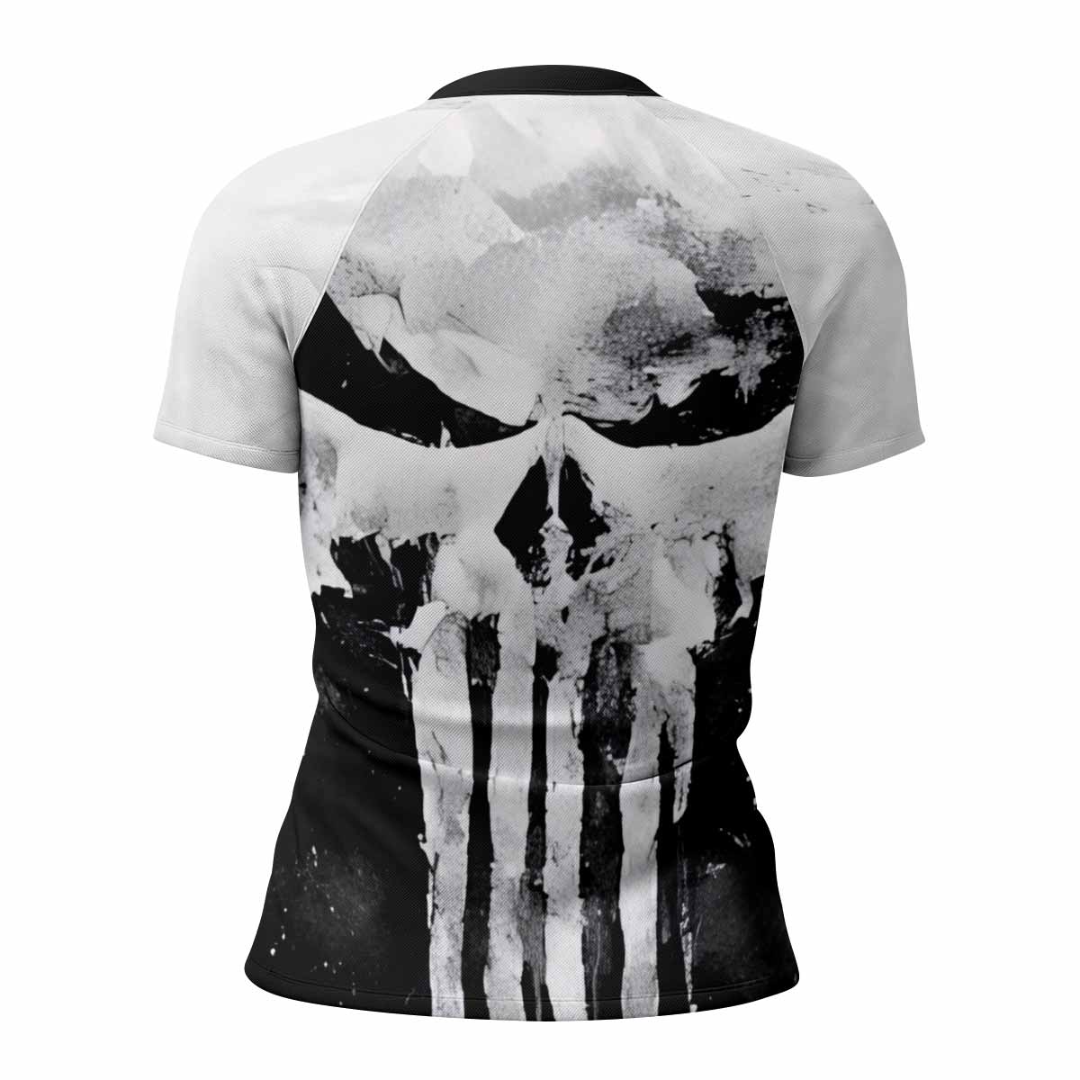 Punisher Ghost Skull Women's Rash Guard Short Sleeve - back view mockup