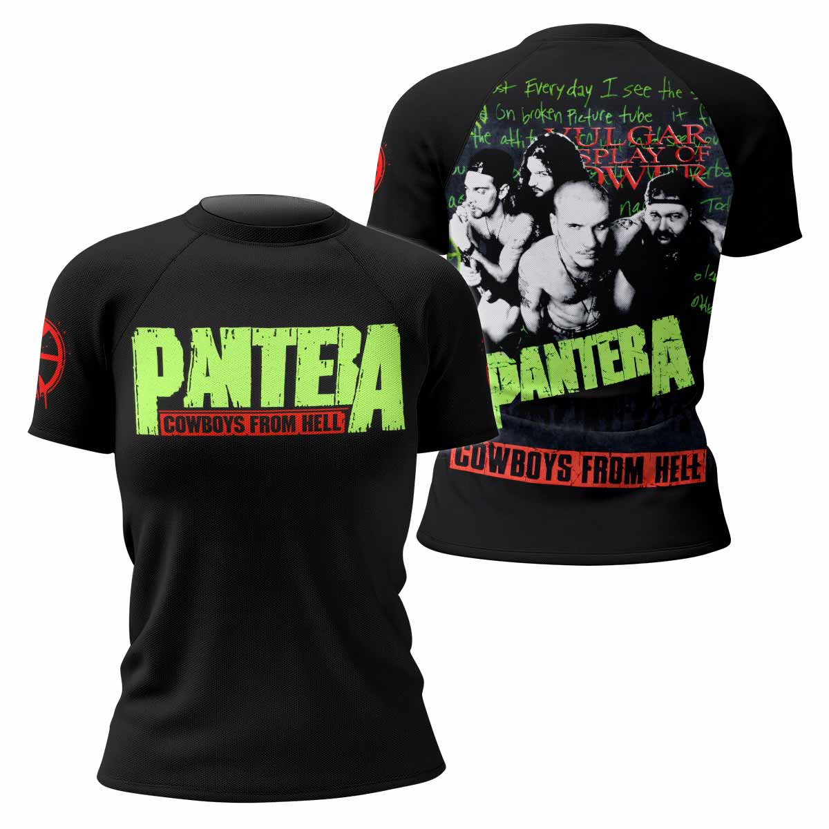 Pantera Cowboys From Hell Women's Rash Guard Short Sleeve - front and back view