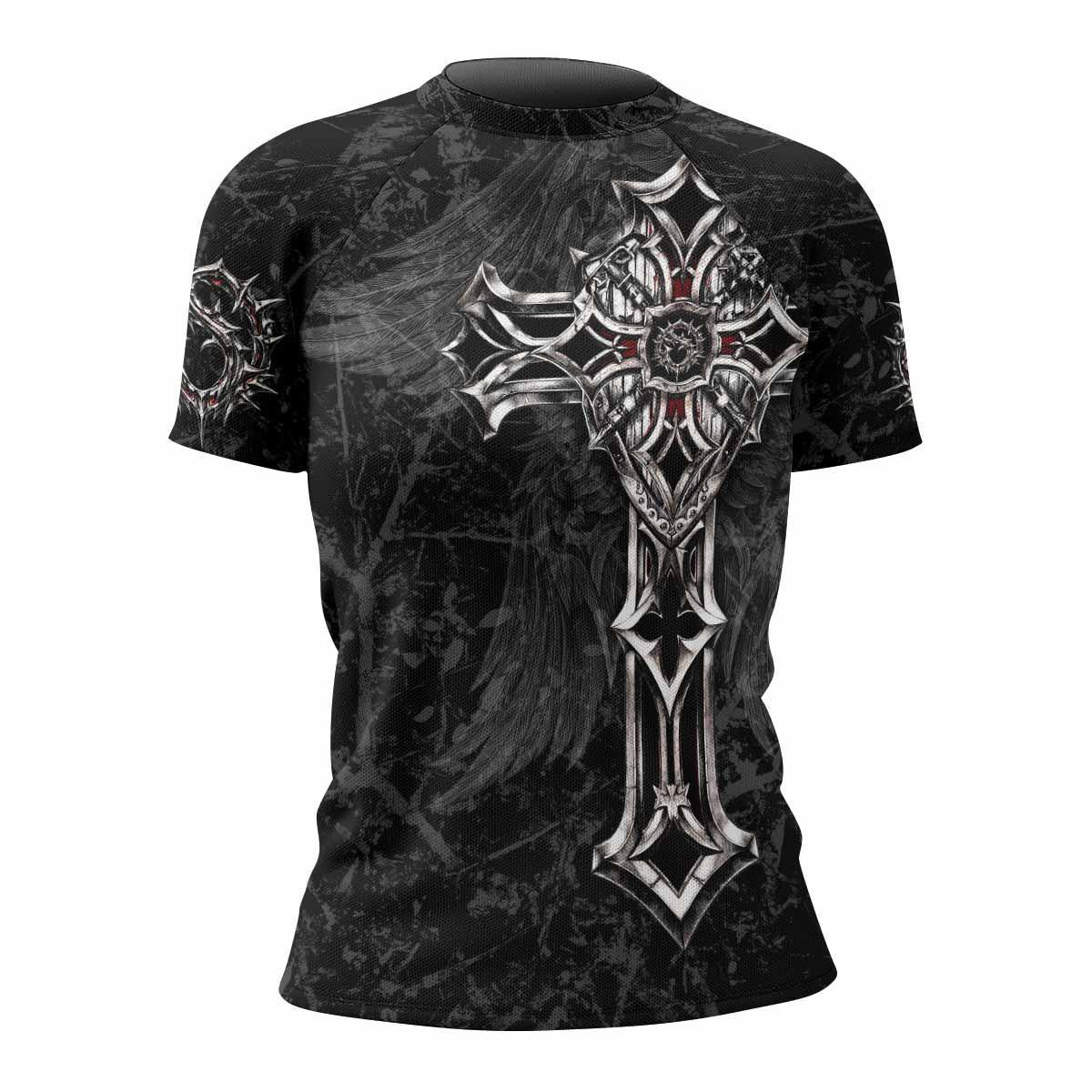 Crown of Thorns Cross Women's Rash Guard Short Sleeve - front view mockup