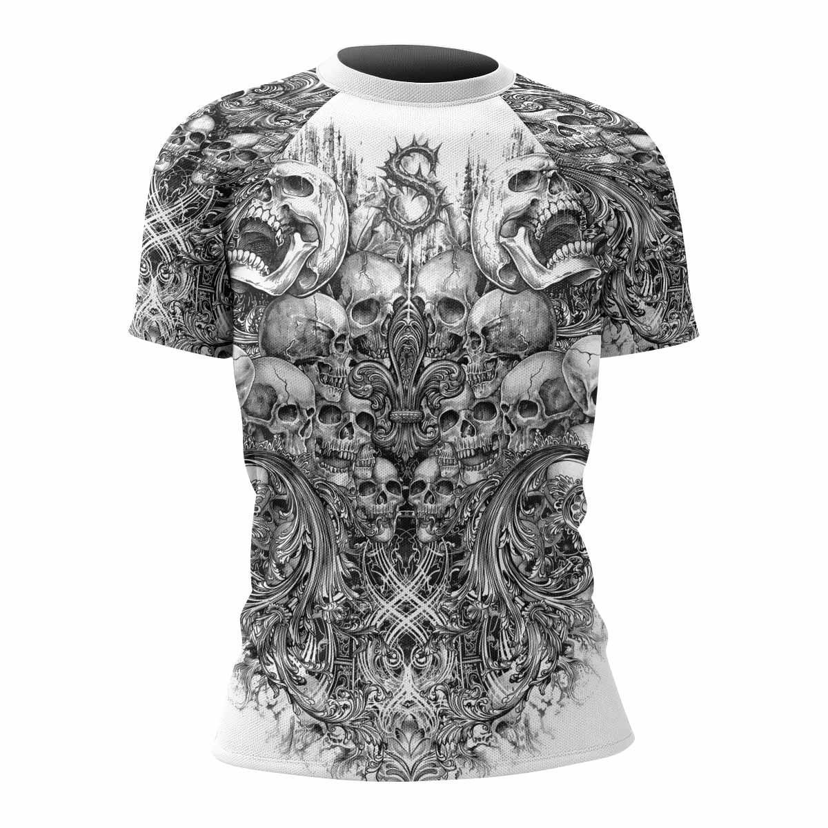 Memento Mori Skull Women's Rash Guard Short Sleeve - front view mockup