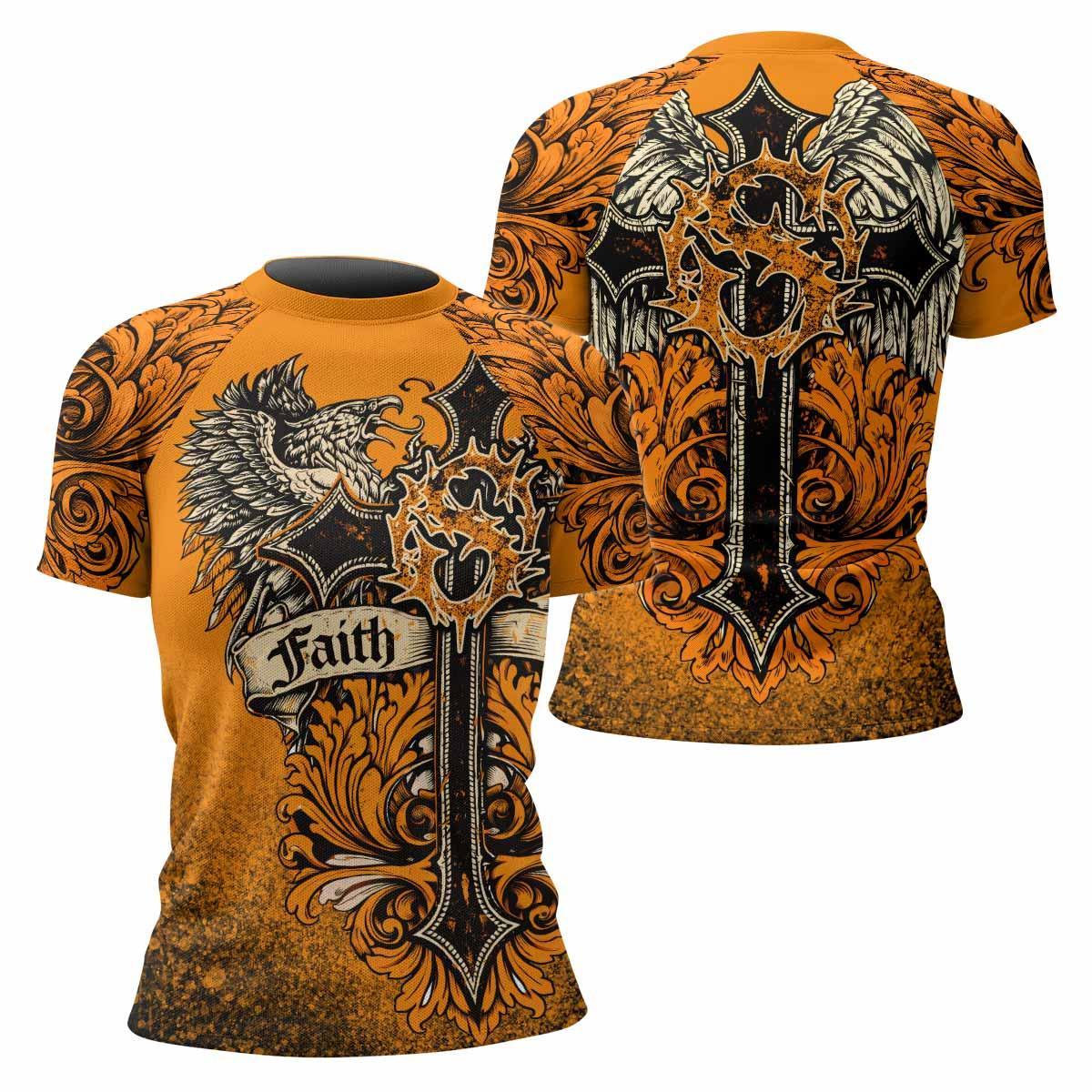 Faith Over Fear Crown Cross Women's Rash Guard Short Sleeve - front and back view
