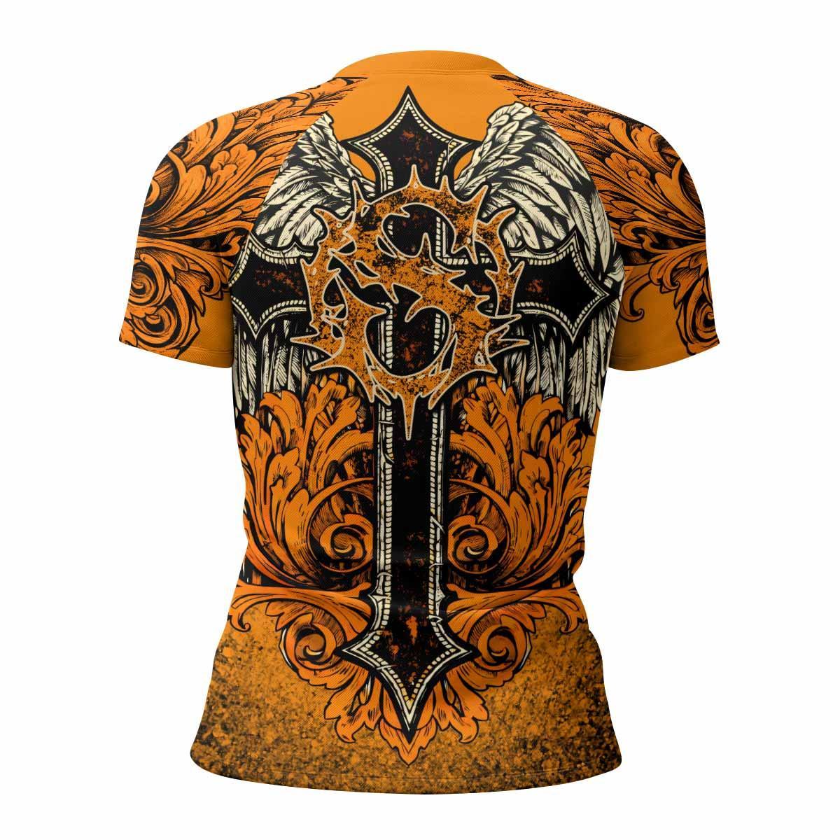 Faith Over Fear Crown Cross Women's Rash Guard Short Sleeve - back view mockup
