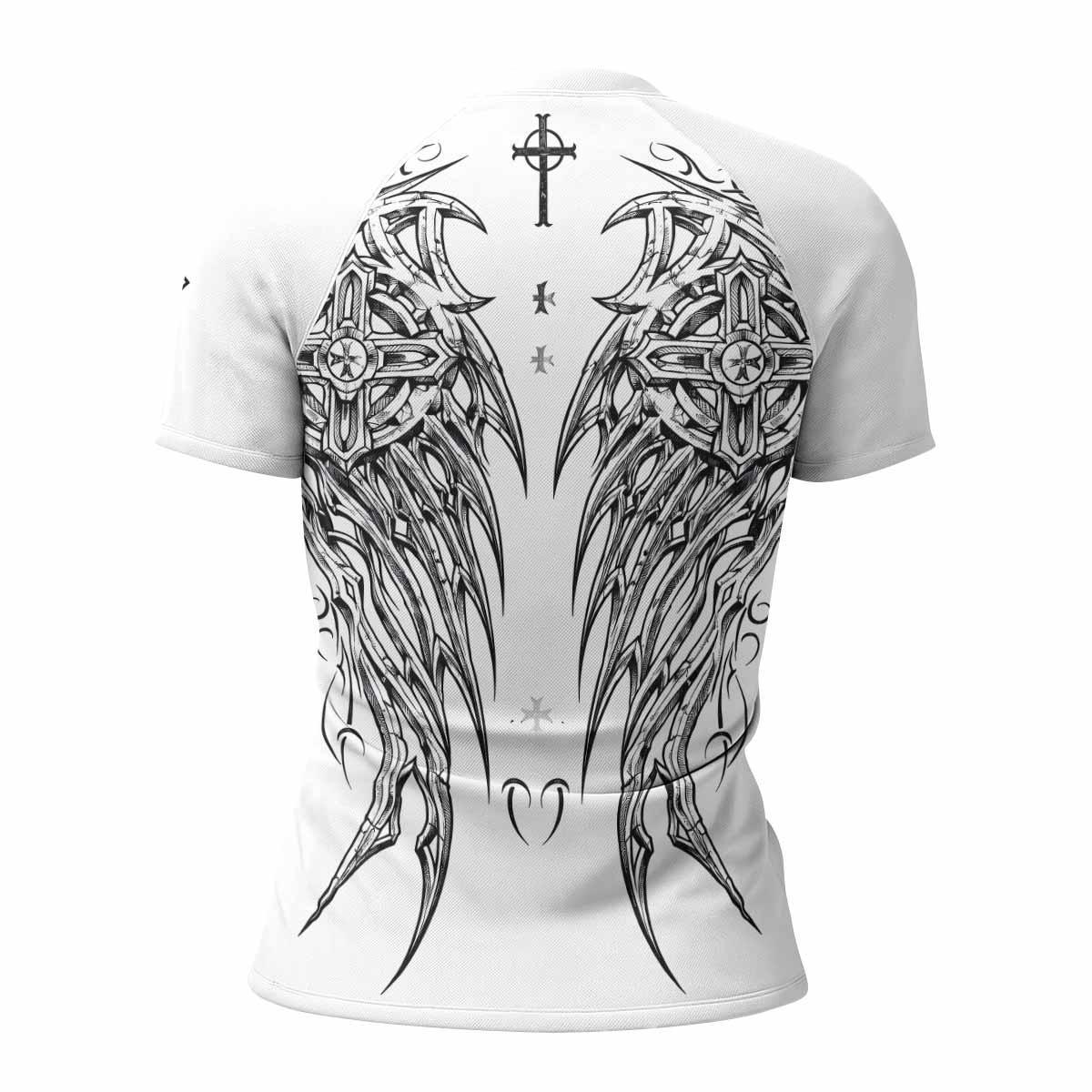 Angel Wings Cross Women's Rash Guard Short Sleeve - back view mockup