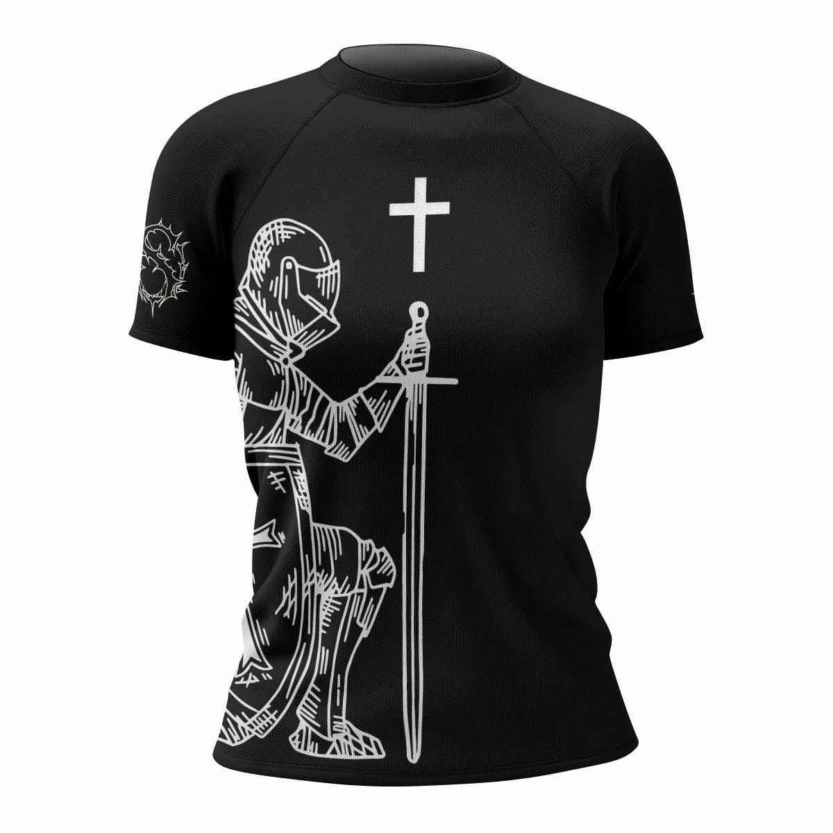 Give Me an Army Rosary Women's Rash Guard Short Sleeve - front view mockup