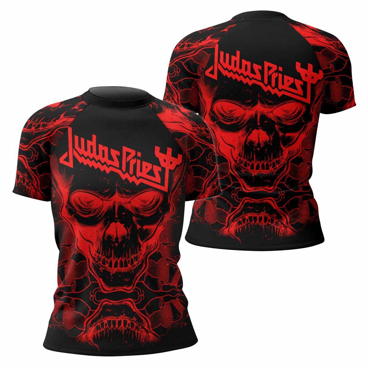Judas Priest Skull Women's Rash Guard Short Sleeve - front and back view