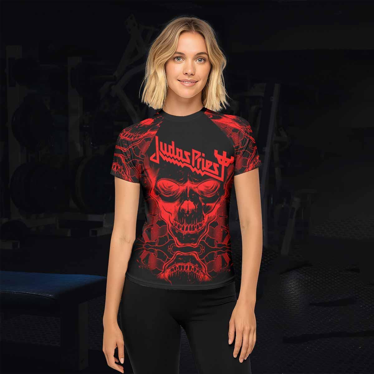 Judas Priest Skull Women's Rash Guard Short Sleeve - lifestyle view