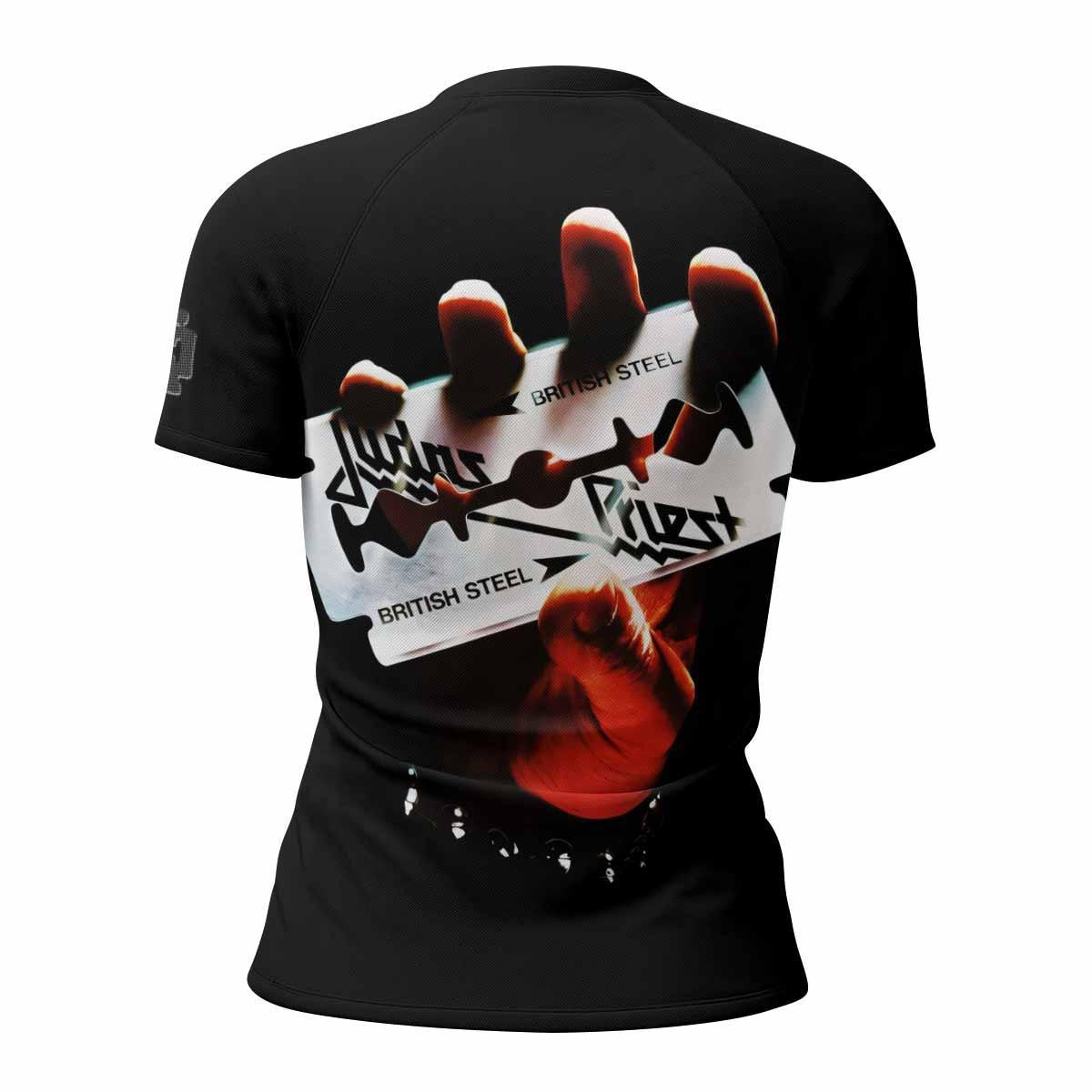Judas Priest British Steel Women's Rash Guard Short Sleeve - back view mockup