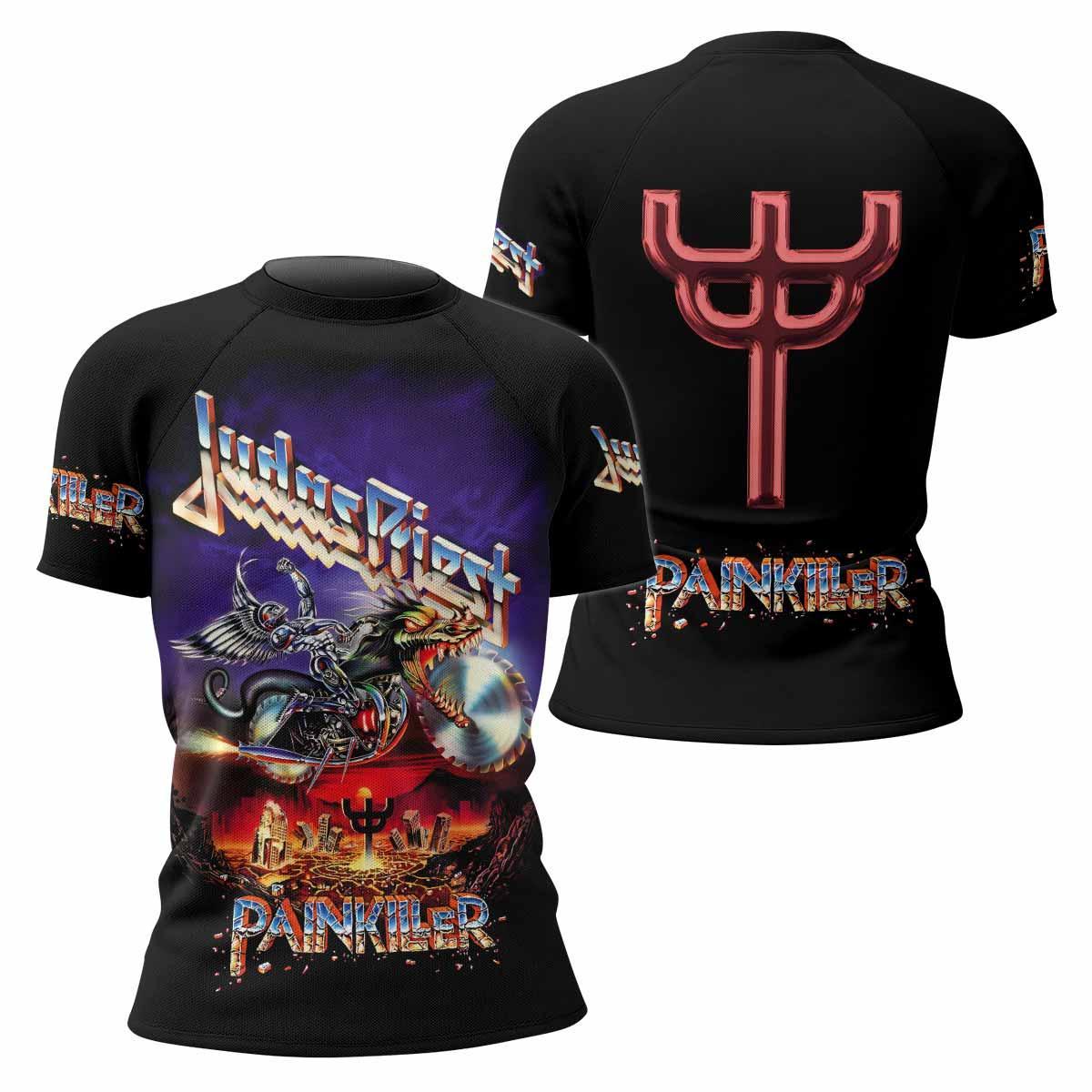 Judas Priest Painkiller Women's Rash Guard Short Sleeve - front and back view