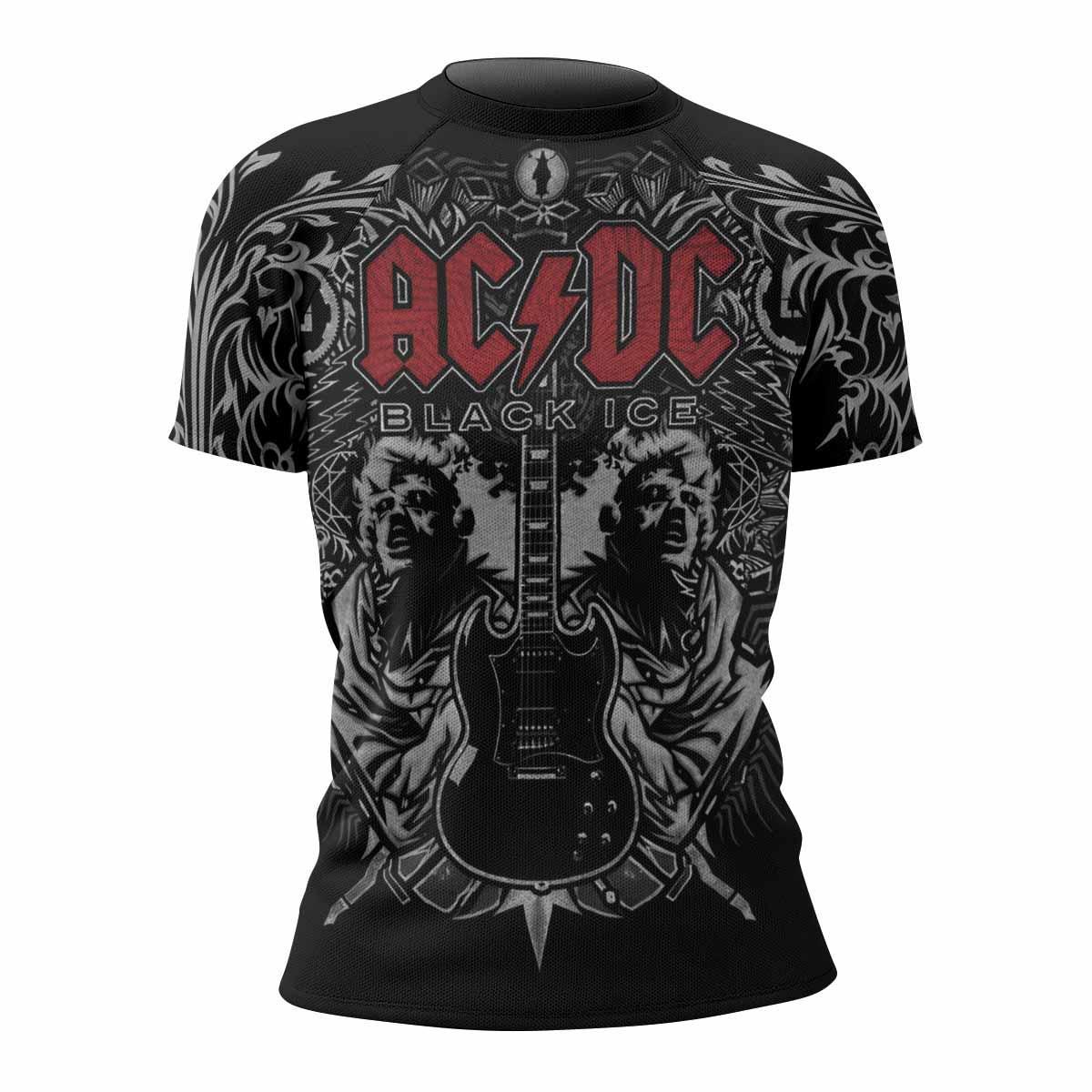 AC/DC Black Ice Women's Rash Guard Short Sleeve - front view mockup