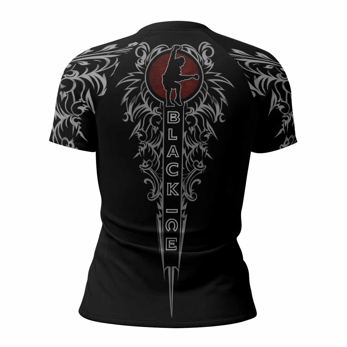 AC/DC Black Ice Women's Rash Guard Short Sleeve - back view mockup