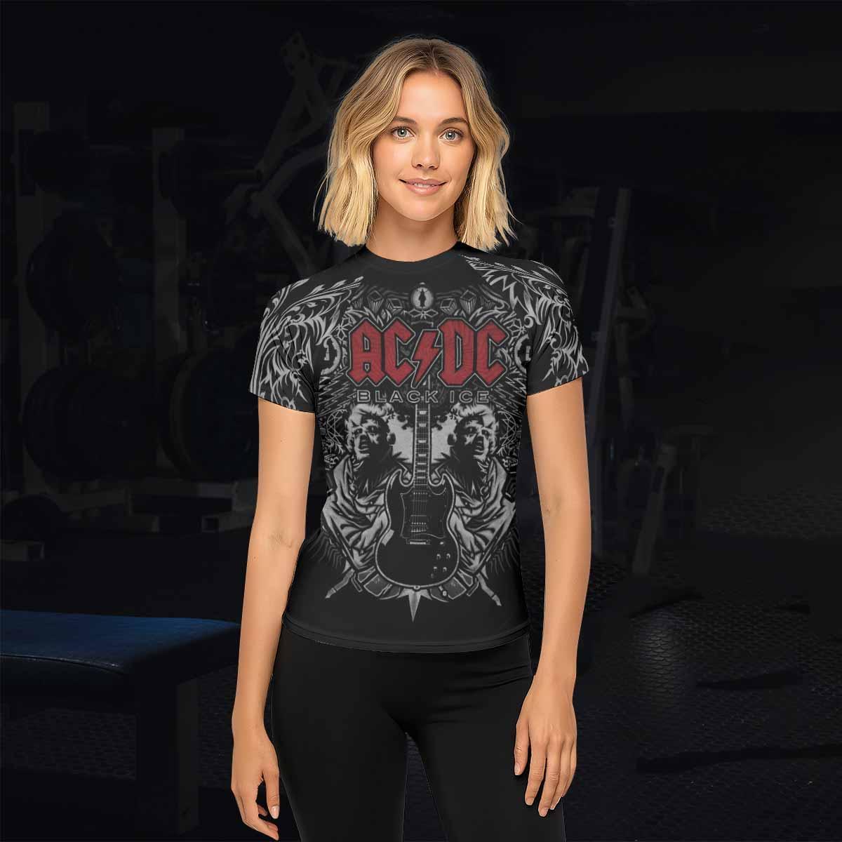 AC/DC Black Ice Women's Rash Guard Short Sleeve - lifestyle view