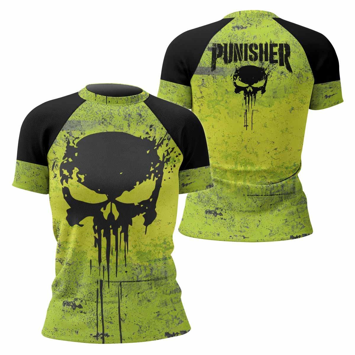 The Punisher Skull Women's Rash Guard Short Sleeve - front and back view