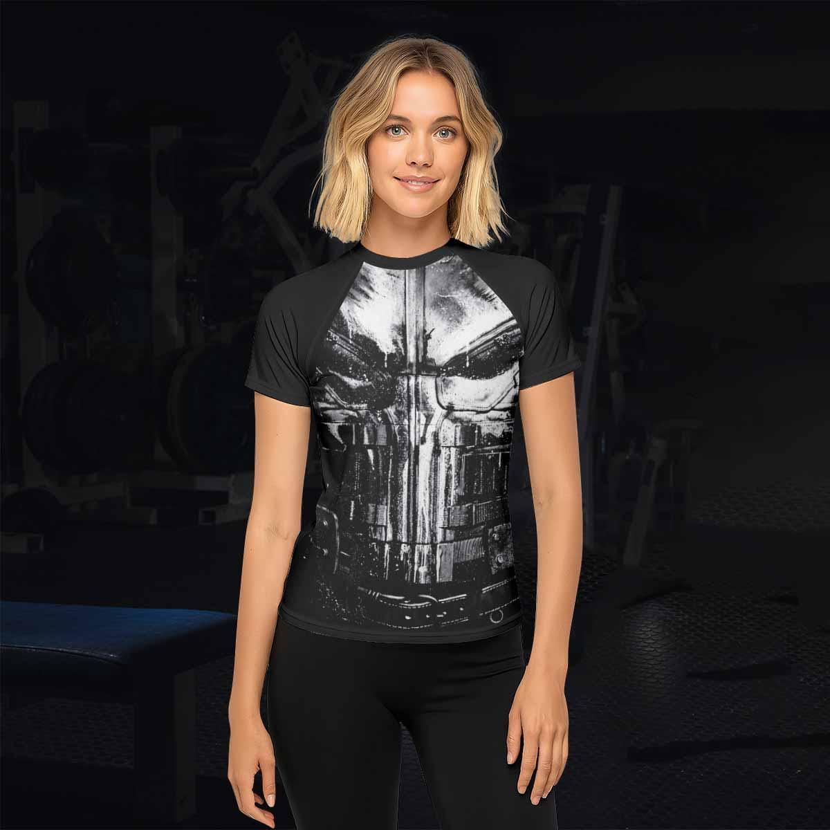 The Punisher War Mask Women's Rash Guard Short Sleeve - lifestyle view