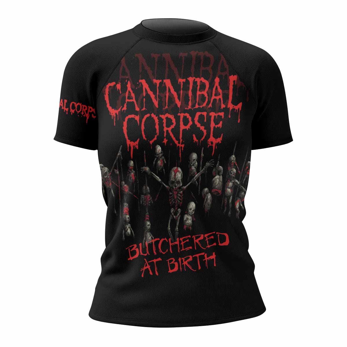 Cannibal Corpse Butchered at Birth Women's Rash Guard Short Sleeve - front view mockup