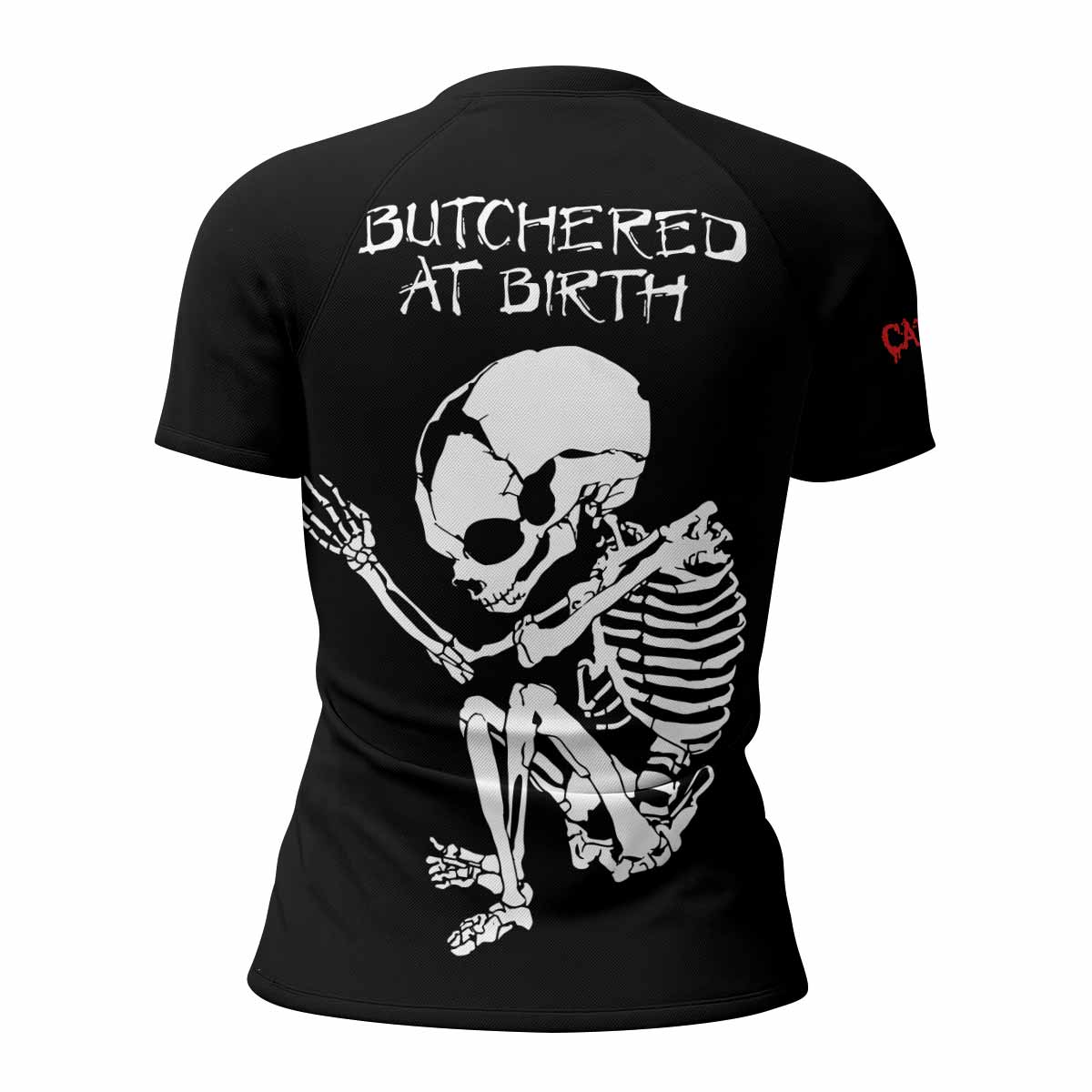 Cannibal Corpse Butchered at Birth Women's Rash Guard Short Sleeve - back view mockup