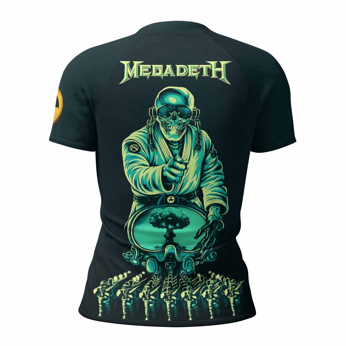 Megadeth Nuclear Skull Women's Rash Guard Short Sleeve - back view mockup