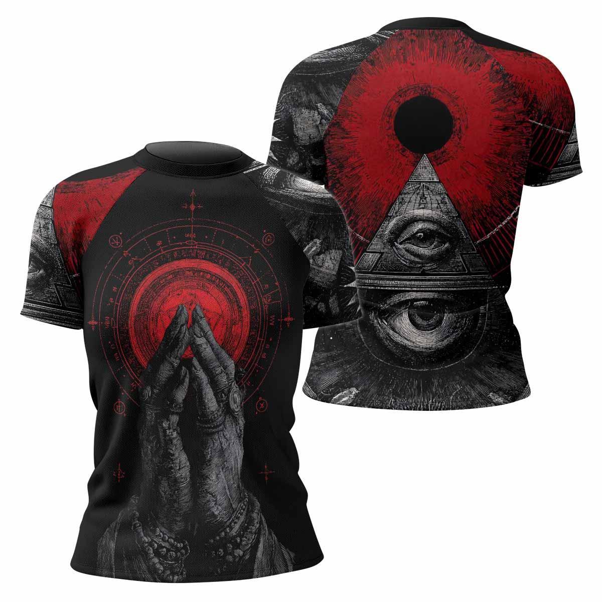 All Seeing Eye Women's Rash Guard Short Sleeve - front and back view