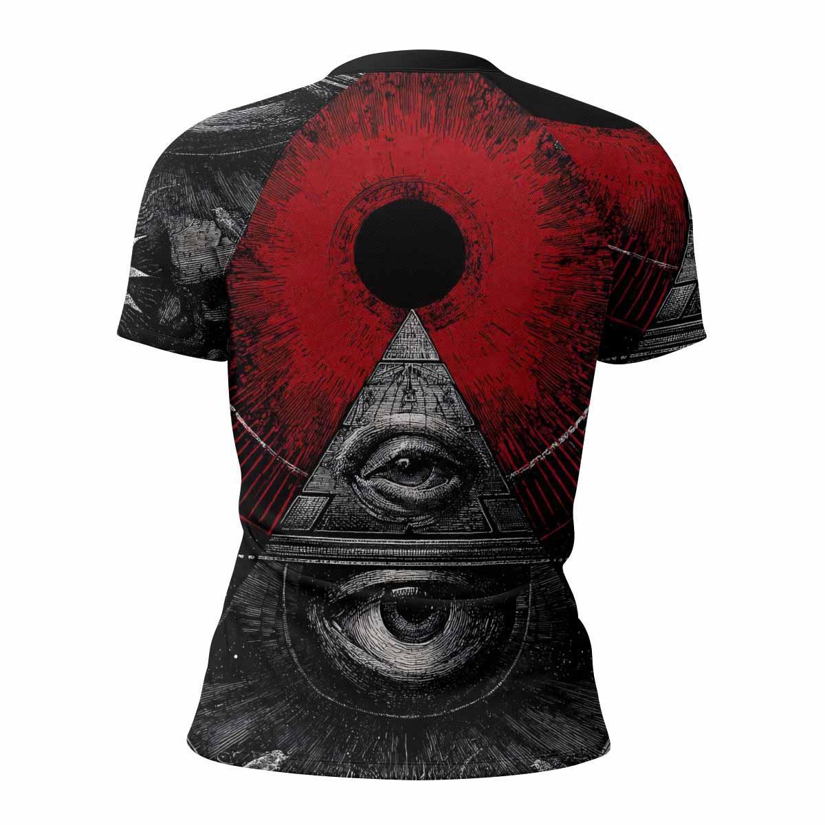 All Seeing Eye Women's Rash Guard Short Sleeve - back view mockup