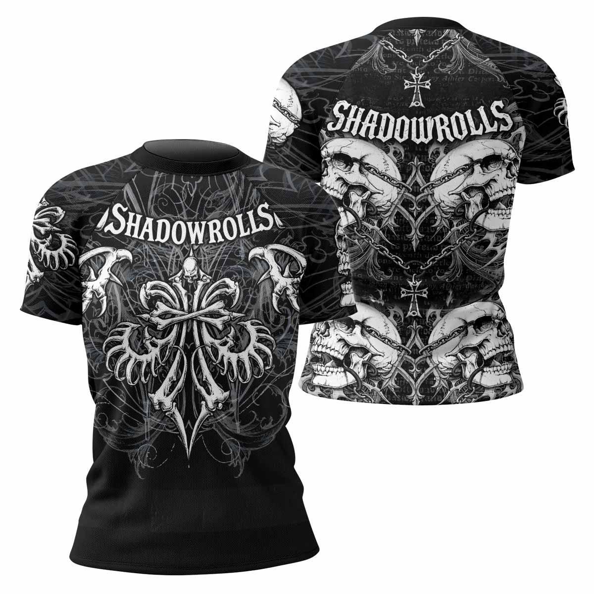 Shadowrolls Skull Cross Women's Rash Guard Short Sleeve - front and back view