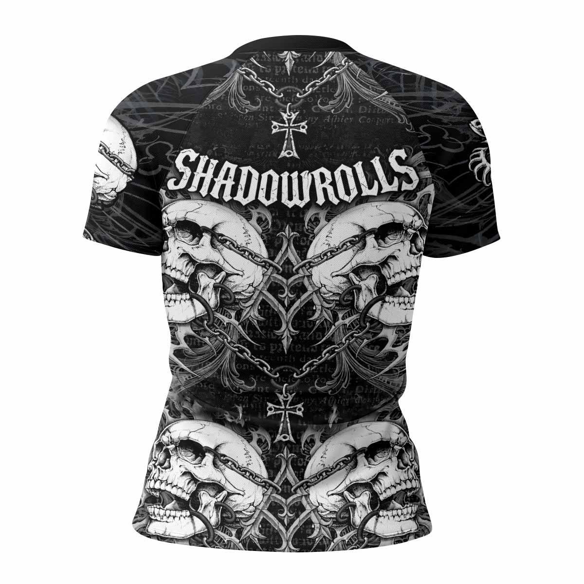 Shadowrolls Skull Cross Women's Rash Guard Short Sleeve - back view mockup
