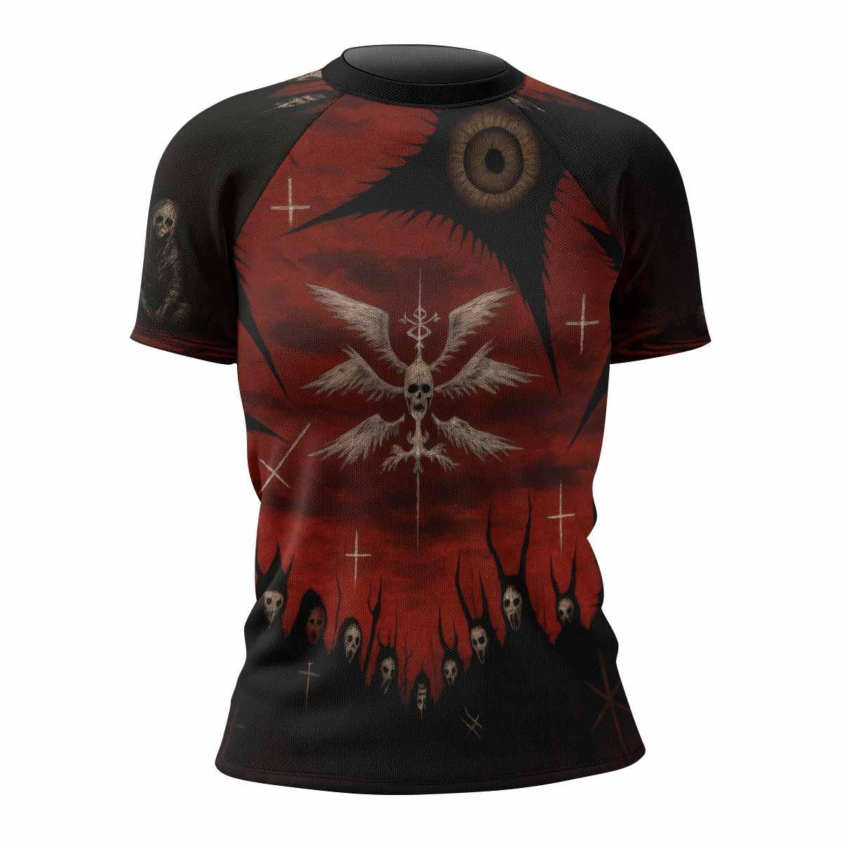 Occult Fallen Seraph Ritual Women's Rash Guard Short Sleeve - front view mockup