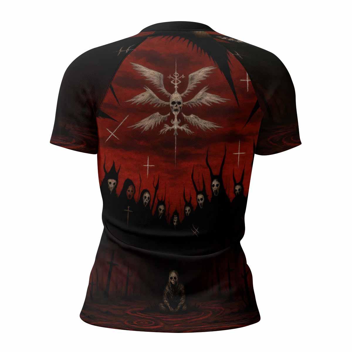 Occult Fallen Seraph Ritual Women's Rash Guard Short Sleeve - back view mockup