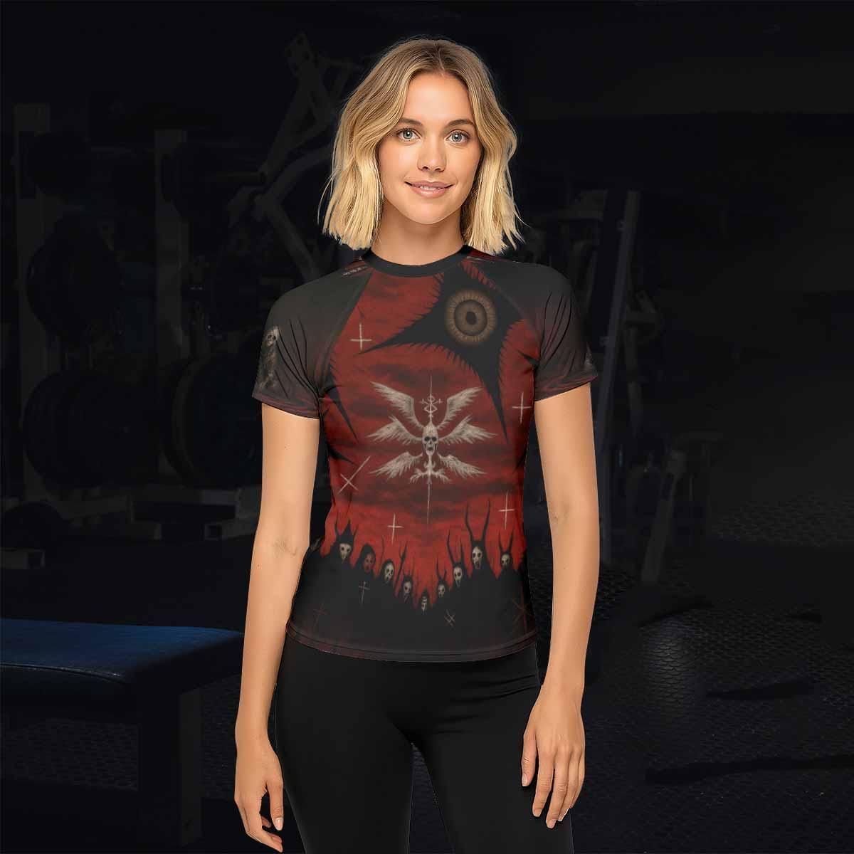 Occult Fallen Seraph Ritual Women's Rash Guard Short Sleeve - lifestyle view