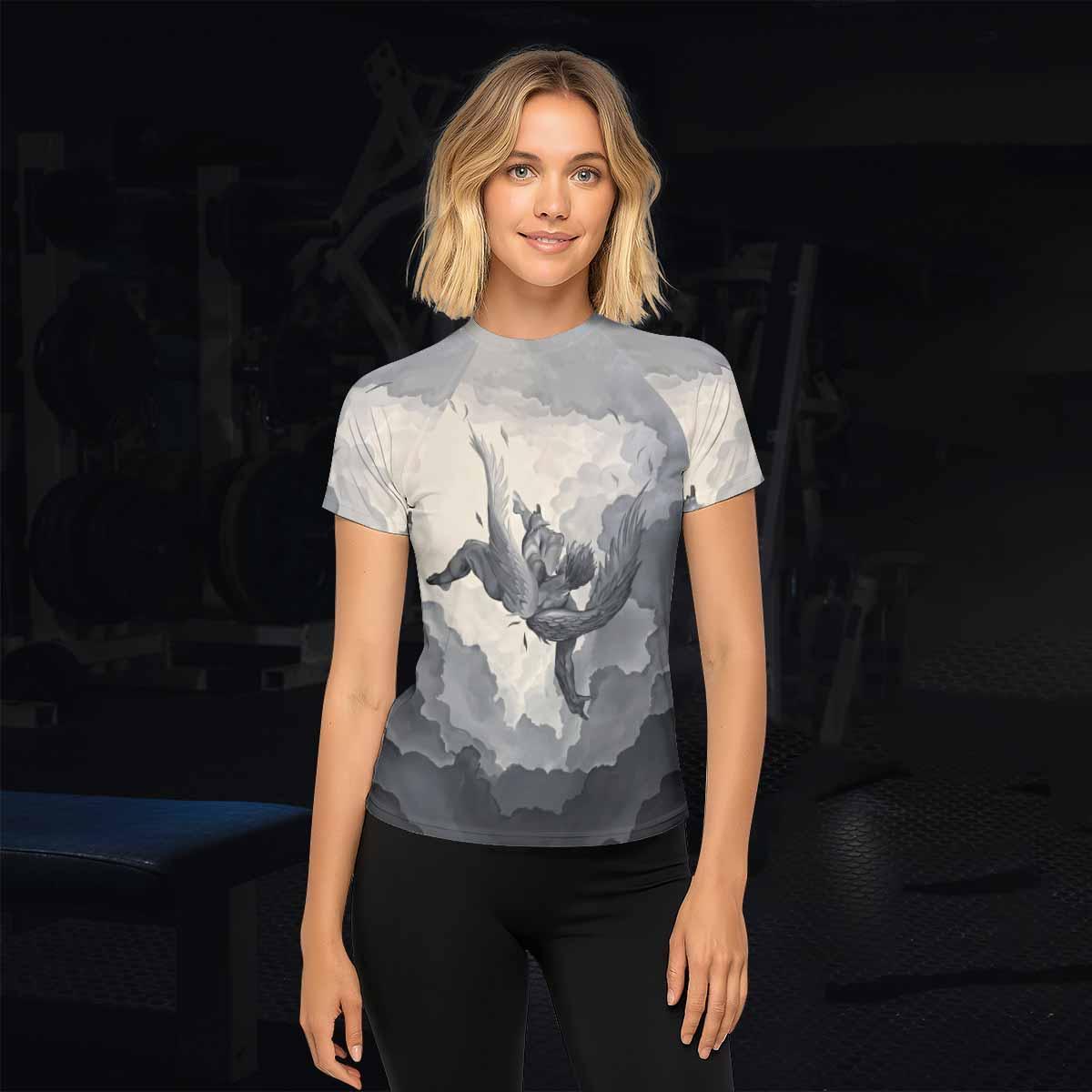 Icarus Too Close To The Sun Women's Rash Guard Short Sleeve - lifestyle view