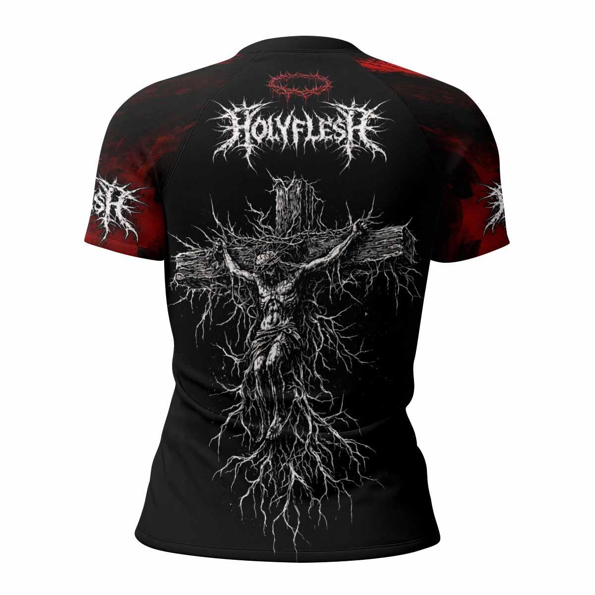Holy Flesh Crown of Thorns Women's Rash Guard Short Sleeve - back view mockup