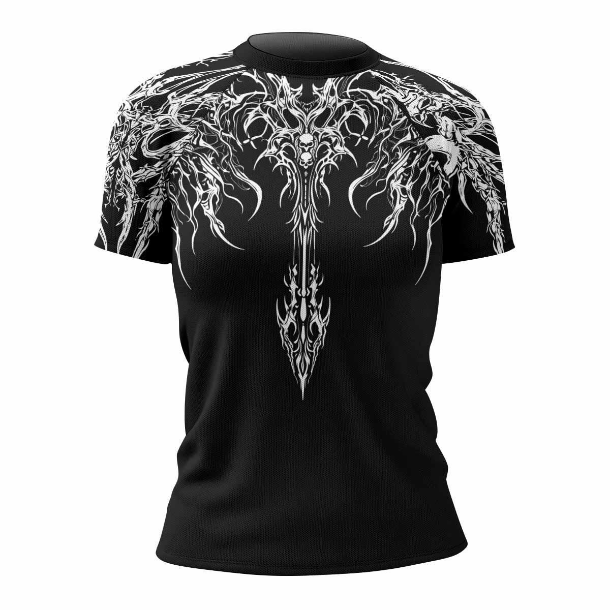 Gothic Bone Skull Women's Rash Guard Short Sleeve - front view mockup